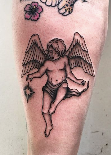 Angel black ink tattoo
